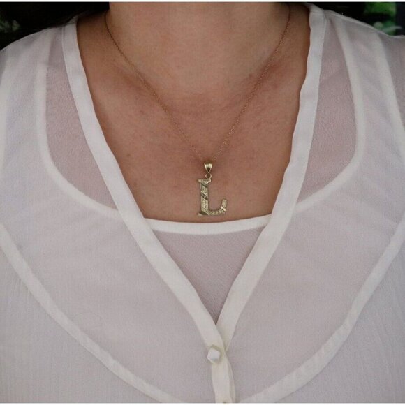 Pendant Only 10k Yellow Gold Letter L Initial Monogram Pendant - Picture 4 of 6